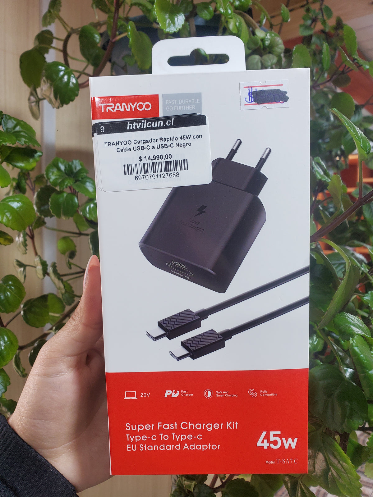 TRANYOO Cargador Rápido 45W con Cable USB-C a USB-C Negro