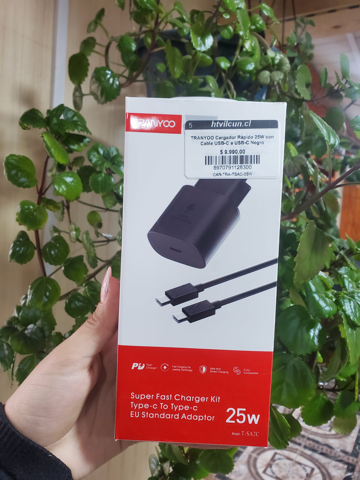 TRANYOO Cargador Rápido 25W con Cable USB-C a USB-C Negro
