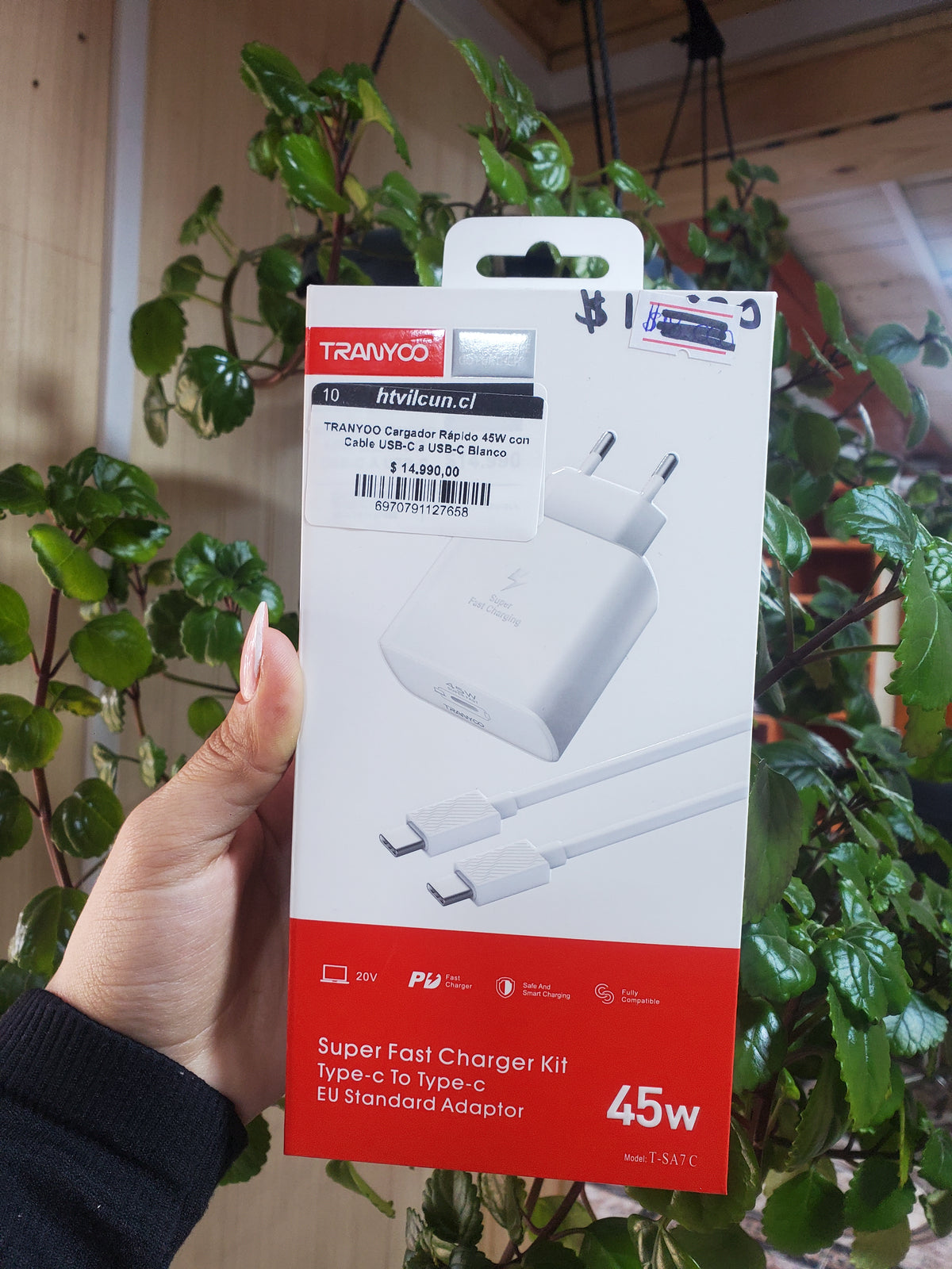 TRANYOO Cargador Rápido 45W con Cable USB-C a USB-C Blanco